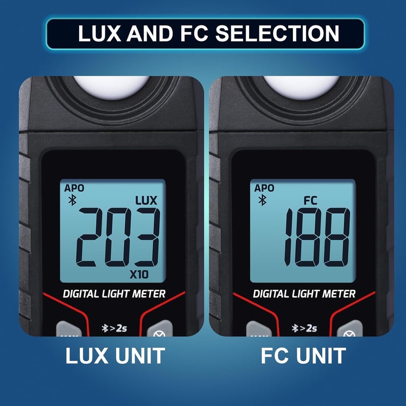 DANOPLUS Light Meter Wireless Lux Meter, 0.1~200,000 Lux Range Light Meter for Plants, Bluetooth Lux Meter Light Meter App Connection, Data Logging and Export, Backlight LCD Display for Plants, Photography - Image 5